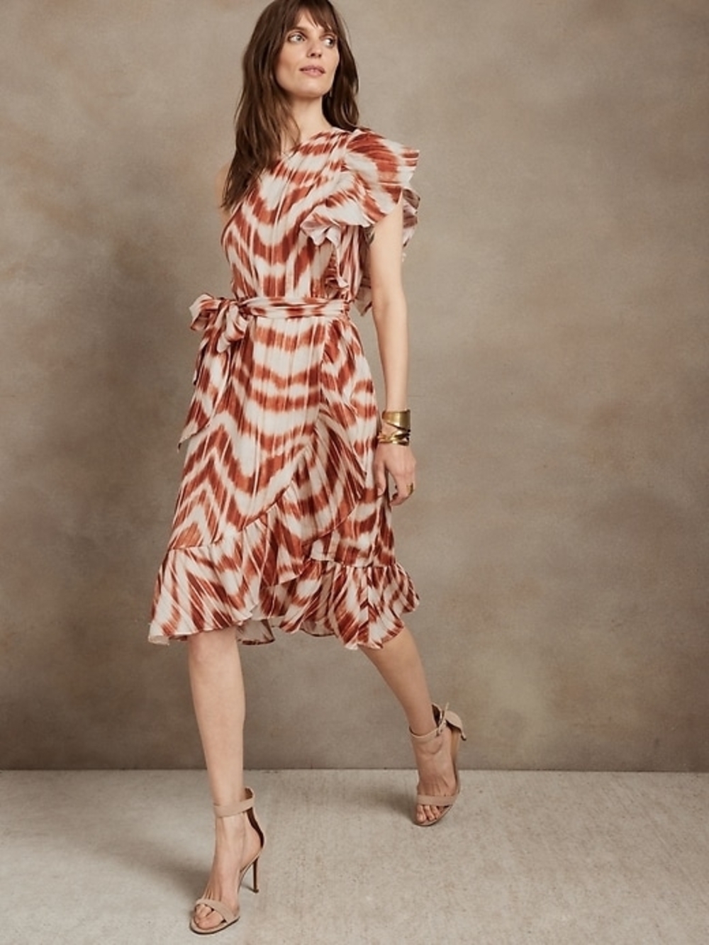 Banana Republic Rust & Cream Tie-Dye Ruffle Midi